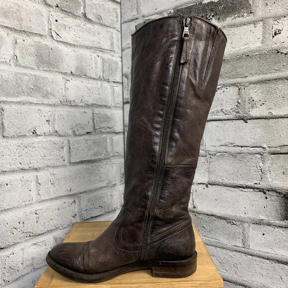 Mjus Riding Boots EU 37 US 6.5 Brown Leather Tall Knee High Low Block Heel Boho - Picture 5 of 16